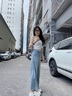 衣品天成彎刀闊腿牛仔褲女2025秋季復古高腰寬松遮肉顯瘦九分褲子女 曬單實(shí)拍圖