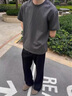 貓人褲子男夏季新款美式高街cleanfit廓形西褲休閑直筒微喇vibe褲子 K53黑色 M （建議100-115斤) 曬單實(shí)拍圖