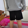 小豬托尼胖童短褲中大童男童褲子加肥加大運動(dòng)褲輕薄寬松休閑夏季 不規則分割線(xiàn)褲黑 140 建議130-145高，75-90斤 曬單實(shí)拍圖