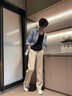 名創(chuàng)優(yōu)品（MINISO）重磅休閑褲男2025新款春秋寬松百搭窄版顯瘦直筒褲垂墜感男款長(zhǎng)褲 【直筒褲】卡其(楓葉紅褲前左下 4XL (體重205-230斤左右) 曬單實(shí)拍圖