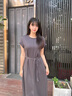 clotho Rennie品牌女裝連衣裙女收腰顯瘦2025夏季新款氣質(zhì)優(yōu)雅簡約短袖圓領(lǐng)裙子 灰色 M 曬單實(shí)拍圖