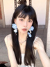 QMXD超仙夏日藍(lán)色流蘇花朵耳釘女高級(jí)感度假風(fēng)小眾耳環(huán)絕美氣質(zhì)耳飾 藍(lán)色一對(duì) 曬單實(shí)拍圖