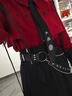【月影流光】紅黑顯瘦新中式漢服垂感壓褶掛帶氣質(zhì)襯衫顯瘦長裙 月影流光【長袖 酒紅色六件套】 M 曬單實拍圖