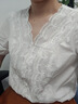 茵曼100棉法式鏤空刺繡V領(lǐng)襯衣2025夏季女裝新款顯瘦泡泡袖上衣 云朵白 S 曬單實(shí)拍圖