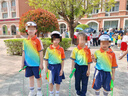 小學(xué)生校服秋裝棉亮色運(yùn)動班服彩虹t幼兒園園服套裝畢業(yè)照短袖T恤 桔色夏裝女生 150 cm 曬單實(shí)拍圖