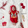 G. DUCKKIDS純棉連體衣滿月嬰兒衣服夏季男寶寶包屁衣周歲百天拍照服裝中國(guó)風(fēng) 紅色純棉短袖龍 120克 90cm 曬單實(shí)拍圖