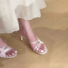 緋垚甜美高跟鞋女2025年春夏新款露趾外穿一字帶拖鞋法式網(wǎng)紗綢緞涼鞋 網(wǎng)紗高跟涼拖【杏色】36碼 曬單實(shí)拍圖