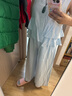 對白松弛麻感寬松闊腿褲裙女2025夏新款松緊腰垂感顯瘦直筒休閑褲 淺藍色 M 曬單實拍圖