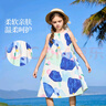 ASK JUNIOR純棉兒童裙子夏掛脖連衣裙女中大童無(wú)袖吊帶裙度假風(fēng) 藍色  150  曬單實(shí)拍圖