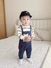 班喜迪嬰兒秋裝衣服嬰幼兒男寶寶連體衣假兩件背帶褲超萌外出爬服春秋季 條紋 80cm 曬單實(shí)拍圖
