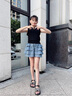 小豬彼特女童牛仔短褲夏季2025新款洋氣兒童運動五分褲子大童夏裝女孩裙褲 6018藍色 130 cm 曬單實拍圖
