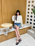 卓詩尼粗跟涼鞋女2025新款夏季法式珍珠水鉆絕美仙女風配裙子一字帶女鞋 米白色 37 曬單實拍圖