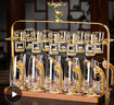 MIDOC輕奢高檔二兩酒壺白酒杯子家用高級感金山金箔分酒器酒具套裝 透明款10壺10杯+金鹿架 曬單實(shí)拍圖