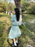 與欣裙子女夏季2025新款學(xué)院風(fēng)綠色格子襯衫連衣裙夏天整套裝穿搭短裙 【套裝】連衣裙 均碼 曬單實拍圖