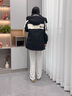 鴨鴨（YAYA）羽絨服女中長款2025冬季新款加厚連帽工裝撞色韓版派克服保暖外套 黑色 S 曬單實(shí)拍圖