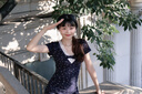 小野七天法式連衣裙女夏2025新款氣質(zhì)收腰蕾絲裙純欲風(fēng)扭結(jié)短袖碎花連衣裙 藏青色 建議160cm以上 M 建議體重90-110斤 曬單實拍圖