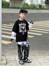 街舞兒童潮服男童長袖嘻哈演出服套裝炸街架子鼓走秀表演服兩件套 3件套（無配飾） 上衣+褲子+破洞 150 （建議140-150CM身高） 曬單實拍圖