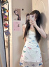 爾山集約會釣系氣質溫柔白色蝴蝶印花連衣裙女夏季新款設計感吊帶短裙子 白色M 曬單實拍圖