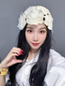 U&MUDI2025夏季新款珍珠花朵蕾絲帽女手工鉤針編織鏤空百搭包頭堆堆帽子 #1333米色 【花朵珍珠款】 一般都能戴(54-58cm) 曬單實(shí)拍圖