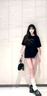 一寸相思黑色小貓純棉短袖t恤女2025夏季新款爆款寬松顯瘦體恤百搭上衣ins 黑色-低頭貓咪 L (100-110斤） 曬單實(shí)拍圖