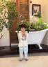 G.DUCKKIDS小黃鴨童裝兒童睡衣女童夏季薄款家居服套裝女孩透氣莫爾代空調服 米白色 100 建議2~3歲【 90-100cm】 曬單實(shí)拍圖