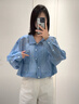 UOOYAA/烏丫2025夏季新款「隨便穿」疊穿式蕾絲吊帶襯衫 藍(lán)色 S 曬單實(shí)拍圖