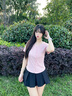 尚靜短袖t恤女25年夏新女裝歐若風蕾絲花邊拼接紐扣裝飾V領(lǐng)體恤上衣女 粉色 M 曬單實拍圖
