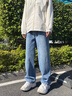 HIPANDA直筒牛仔褲男2026夏季新款寬松潮流百搭寬松垂感闊腿長(cháng)褲 懷舊藍色 【官方正品】 XL 【建議150-165斤】 曬單實(shí)拍圖