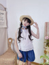 乖妮貓女童夏裝套裝2025新款兒童韓系穿搭中大童夏娃娃衫牛仔短褲兩件套 上衣+牛仔短褲 160 碼 曬單實拍圖