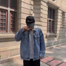 花花公子（PLAYBOY）牛仔夾克男外套痞帥秋冬潮牌ins連帽寬松百搭潮流韓版假兩件上衣 藍(lán)色 M 曬單實(shí)拍圖