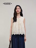 闊色（kuose）米杏色重工刺繡蕾絲衫小衫女2025夏季新款無袖蝴蝶結(jié)雪紡襯衫 米杏色 S 曬單實(shí)拍圖