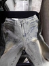 衣然呈品閃電爆裂紋牛仔褲男秋季新款美式高街vibe復古微喇高個(gè)子長(cháng)褲子男 復古藍 L 【建議120-135斤】 曬單實(shí)拍圖