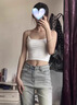 小野七天純色吊帶小背心女內搭外穿無(wú)袖打底衫百搭美背文胸一體 白色 曬單實(shí)拍圖
