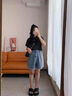 韓菲奴大碼胖妹妹五分牛仔短褲女夏高腰寬松顯瘦闊腿卷邊中褲薄款熱褲子 藍色 L 【110-120斤】 曬單實(shí)拍圖