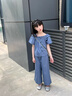 諾佳微淇女大童夏季短袖休閑套裝2025新款洋氣夏裝娃娃衫女孩闊腿褲兩件套 藍(lán)色 160 曬單實(shí)拍圖