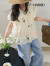 闊色（kuose）刺繡飛袖雪紡衫寬松娃娃衫小衫2025夏季新款女襯衫短款上衣 米杏色 S 曬單實(shí)拍圖