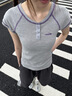 江南先生NewJNXS重磅華夫格短袖T恤短款夏季運動休閑彈力上衣男女 花灰色短款 M 曬單實拍圖
