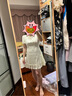 范思藍恩氣質(zhì)辣妹短袖連衣裙女2025夏新款收腰拼接百褶裙子2062 白色 XL 曬單實拍圖