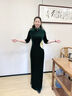 金絲絨旗袍長款墨綠色2025新款旗袍秀走秀演出服中老年媽媽裝優(yōu)雅 墨綠色 七分袖 L 曬單實拍圖