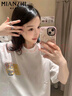 棉致美式純棉刺繡短袖t恤女2025夏季潮流百搭寬松五分袖休閑體恤上衣 2819白色【高品質(zhì)22.5】 M 80-110斤 曬單實(shí)拍圖