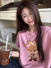 一寸相思泡泡瑪特聯(lián)名拉布布圖案短袖女裝純棉t恤卡通動(dòng)漫夏季潮流上衣服 粉色 XL (110-125） 曬單實(shí)拍圖