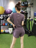 【暴汗服】夏季瑜伽服套裝女短袖短褲速干運(yùn)動(dòng)假兩件跑步健身服 紫色 XL 曬單實(shí)拍圖
