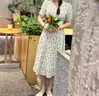 軒日HIGHDAY裙子女夏季2025新款連衣裙V領(lǐng)修身碎花裙子印花短袖泡泡袖中長(zhǎng)裙 綠花 S 曬單實(shí)拍圖