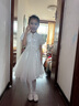 巧佳媞女童連衣裙新中式兒童漢服夏裝2025新款女孩旗袍泡泡袖公主裙子 杏色 100 曬單實(shí)拍圖