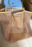 畫(huà)極（HUAJI）新款網(wǎng)格沙灘包女單肩手提大容量海邊度假游泳包旅行用品收納袋 米白色【內置夾層】 曬單實(shí)拍圖