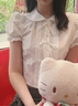 UR2025秋季新款女拼接花邊蝴蝶結系帶短袖開(kāi)襟襯衫UYY250019 本白 M 曬單實(shí)拍圖