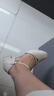 斷碼清倉紅青娗真皮2025新款包頭涼鞋女一字扣方頭粗跟中跟配裙子 米白色跟高4厘米 40 (250mm) 曬單實拍圖
