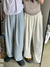 OLDER SEA奶芙白色休閑褲女夏季薄款2025慵懶風(fēng)垂感休閑醋酸冰絲闊腿褲子女 杏色 M 99-115斤選 曬單實拍圖