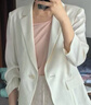 朗姿醋酸法式設(shè)計感氣質(zhì)西服外套女夏季新款設(shè)計感休閑西裝 米白色 M 曬單實拍圖