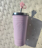 星巴克星巴克杯子粉色不銹鋼吸管保溫杯車載杯桌面杯咖啡杯伴手禮 三杠粉銀蓋+塞子+袋子 曬單實(shí)拍圖